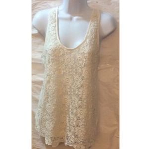 ELLE Women's White Tank Top Embroidered Floral